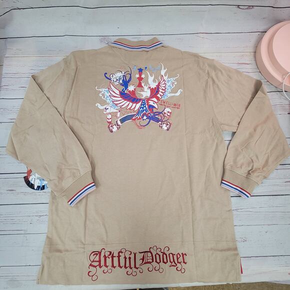 Vintage Artful Dodger Light Brown Skull Eagle Polo Shirt - XL - NWT - Picture 2 of 7